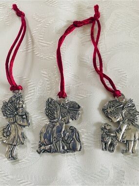 Set of 3 Seagull Pewter Silver Angel Christmas Ornaments